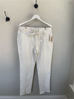 Cache White Sculpted Fit Denim Pants with Tie Waist